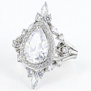 Gorgeous Vanna K Platineve Sterling Silver Ring Pear Floral Ring